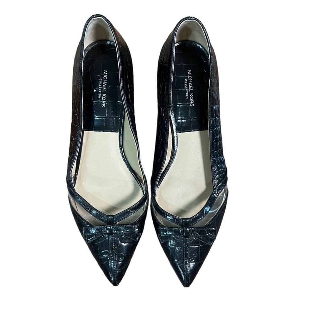 Michael Kors Joey Embossed Black Leather Bow Flat Size 38